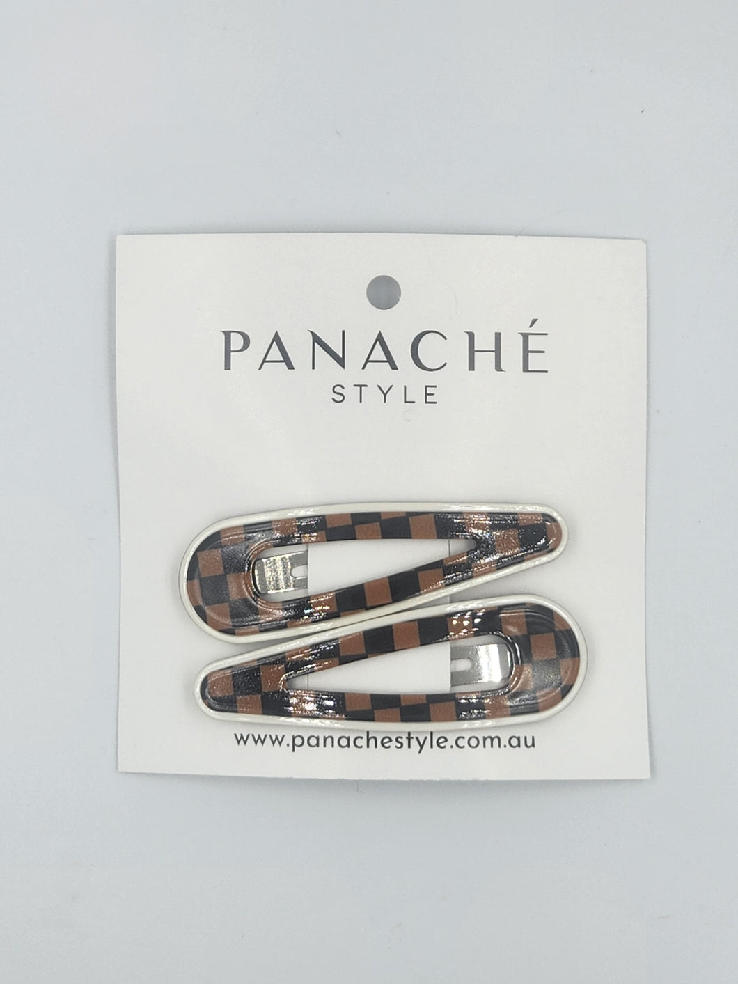 Georgina Snap Clips -  Brown & Black Checker