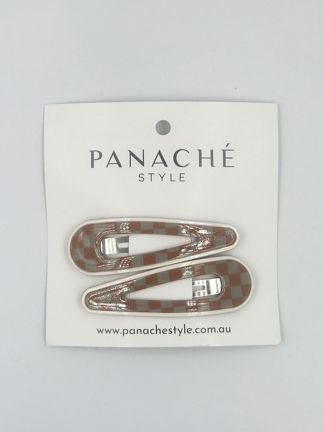 Georgina Snap Clips -  Sage & Tan Checker