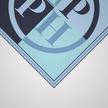 Load image into Gallery viewer, PH Classic Border Scarf in Navy, Blue &amp; Aqua
