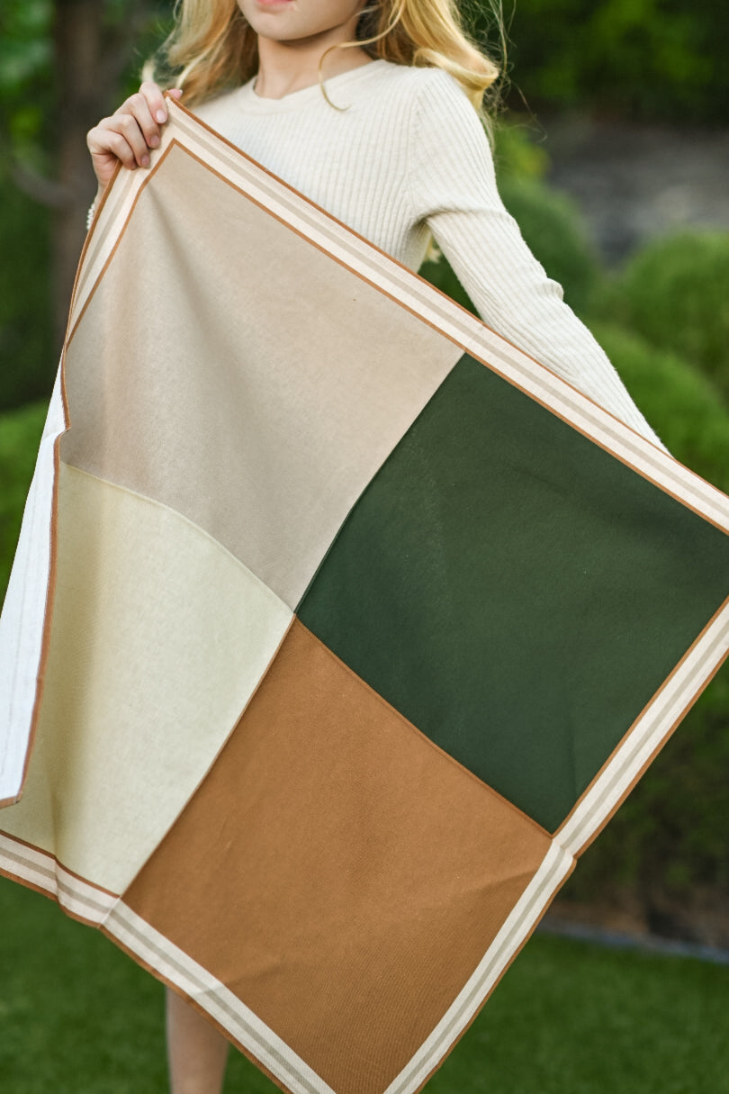 Color Block Deep Green and Tan Panache Petite Scarf
