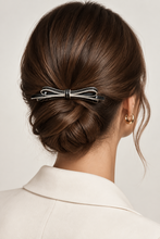 Load image into Gallery viewer, Lisa Bow Barrette black with white stripe
