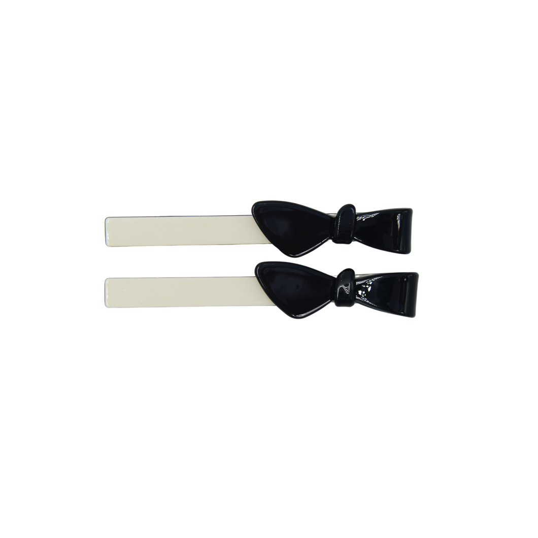 Cassandra Two Tone Black and Cream Bow Clips