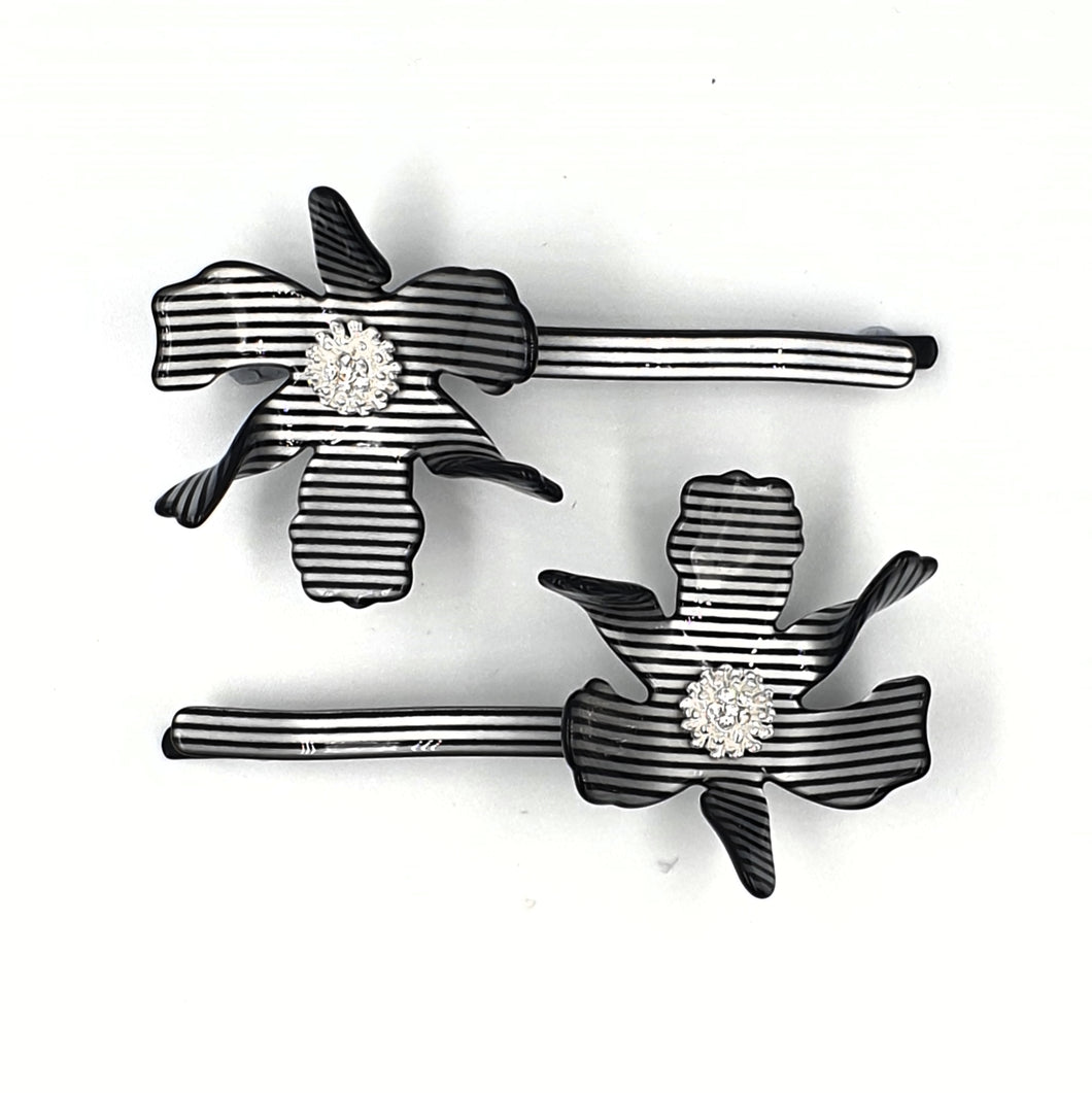 Crystal Lily Clips in Silver and Black