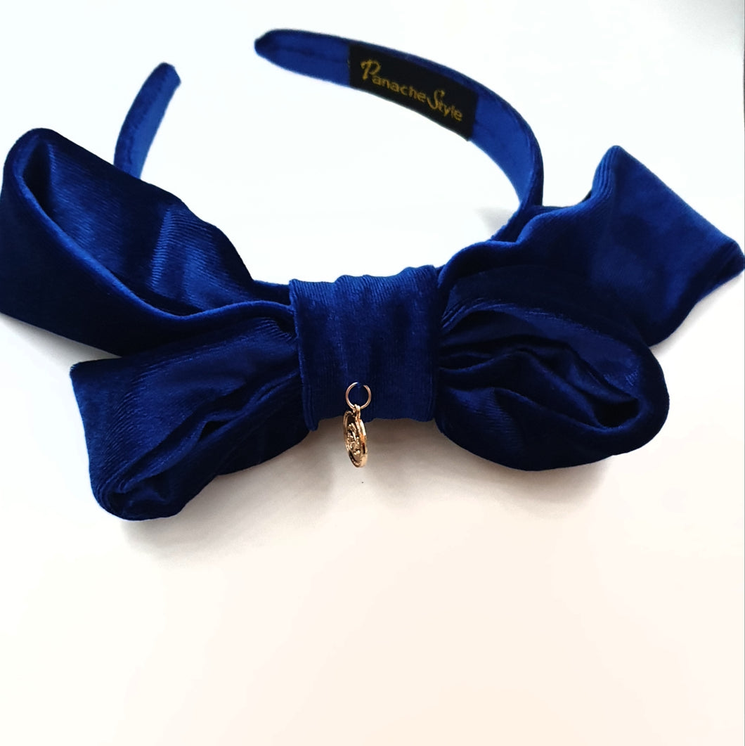 Velvet Bow Headband in Cobalt Blue