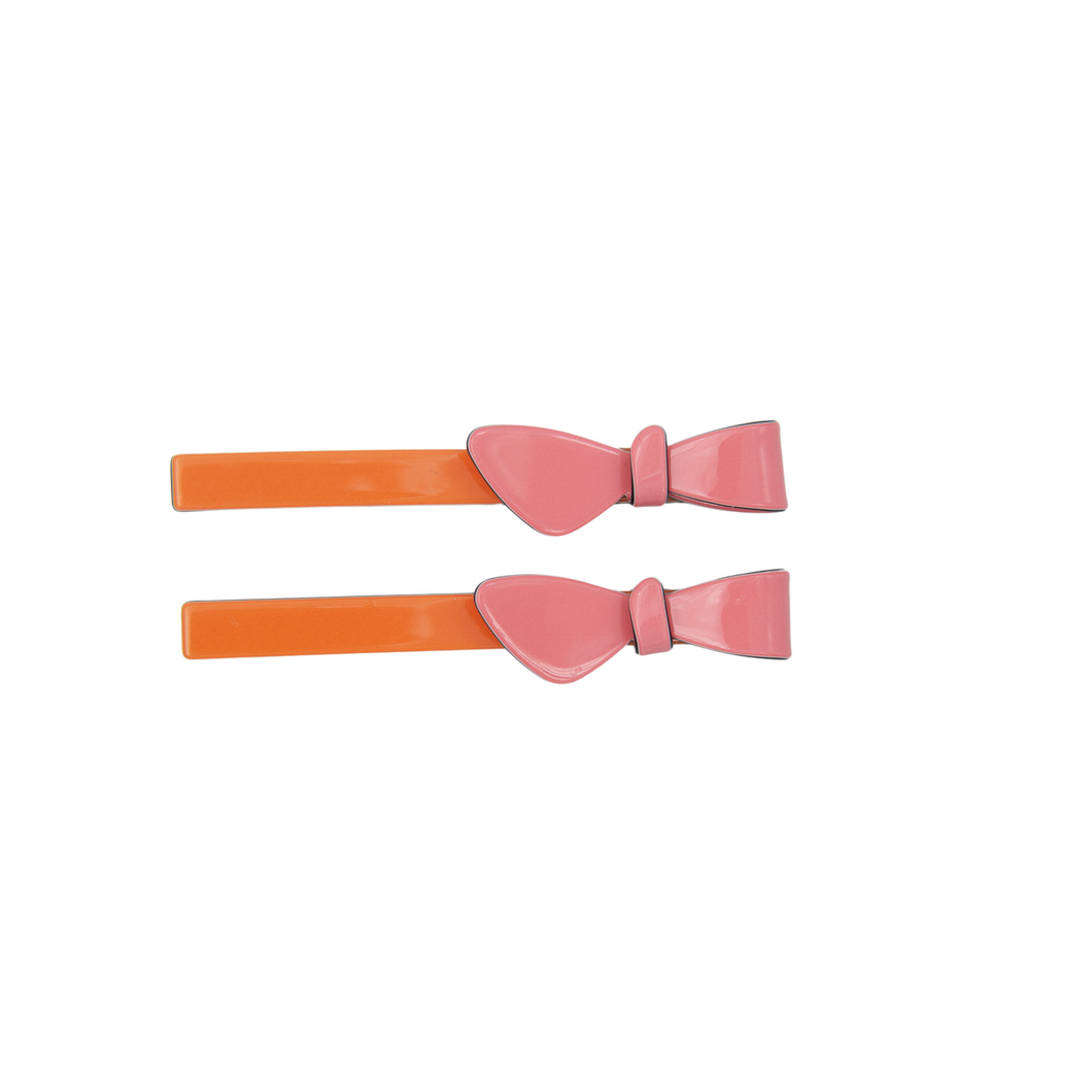 Cassandra Two Tone Orange and Pink Bow Clips