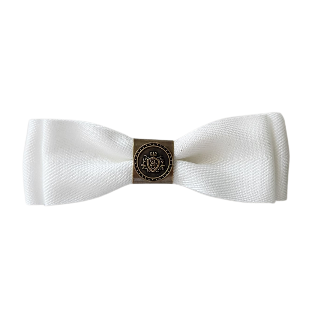 Ella Herringbone Bow White