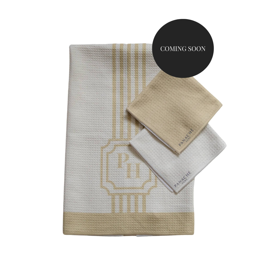PREORDER - Panache Home Classic Stripe Beige Tea Towel and Dishcloth Set