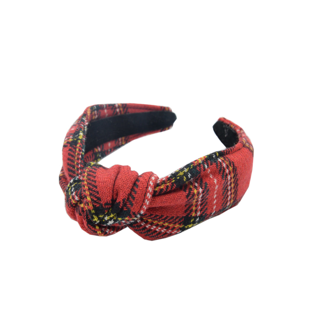 Winter Woollen Knot Headband - Red Tartan
