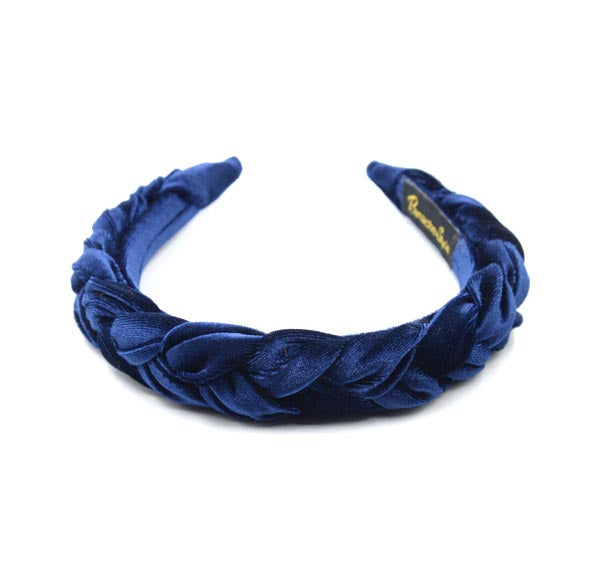 Navy Plaited velvet headband